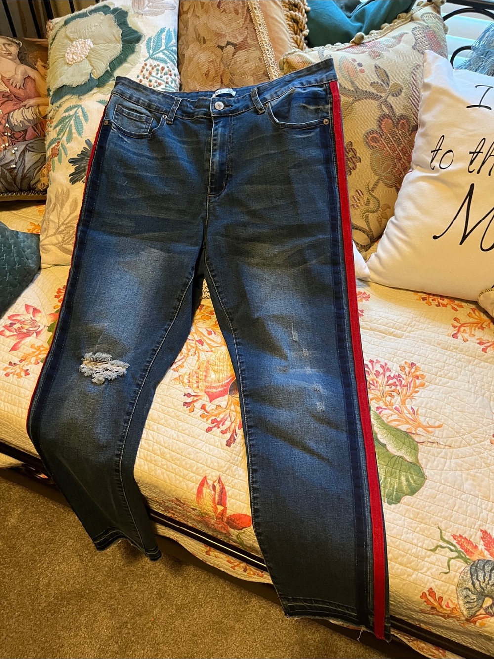 Dex Dark Wash Skinny Jeans with Red Side Stripe